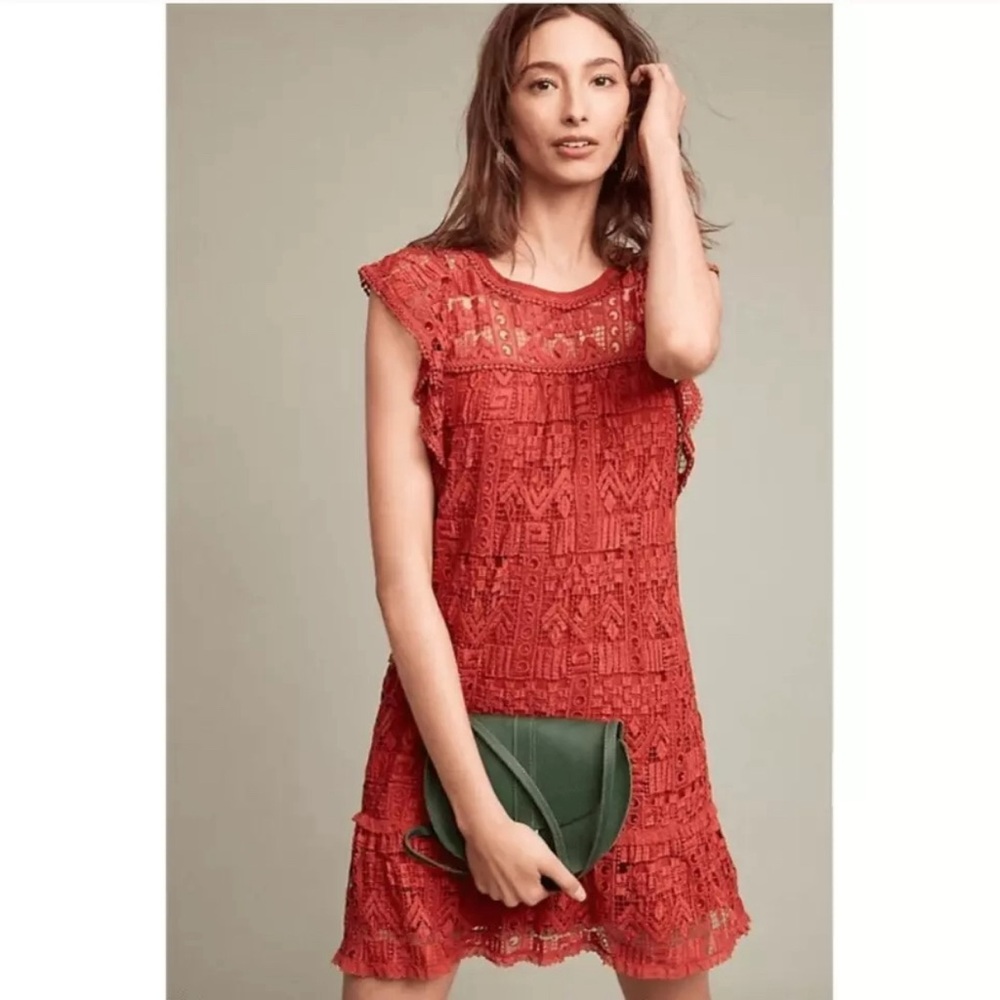 Anthropologie Elegant Rust Lace Dress